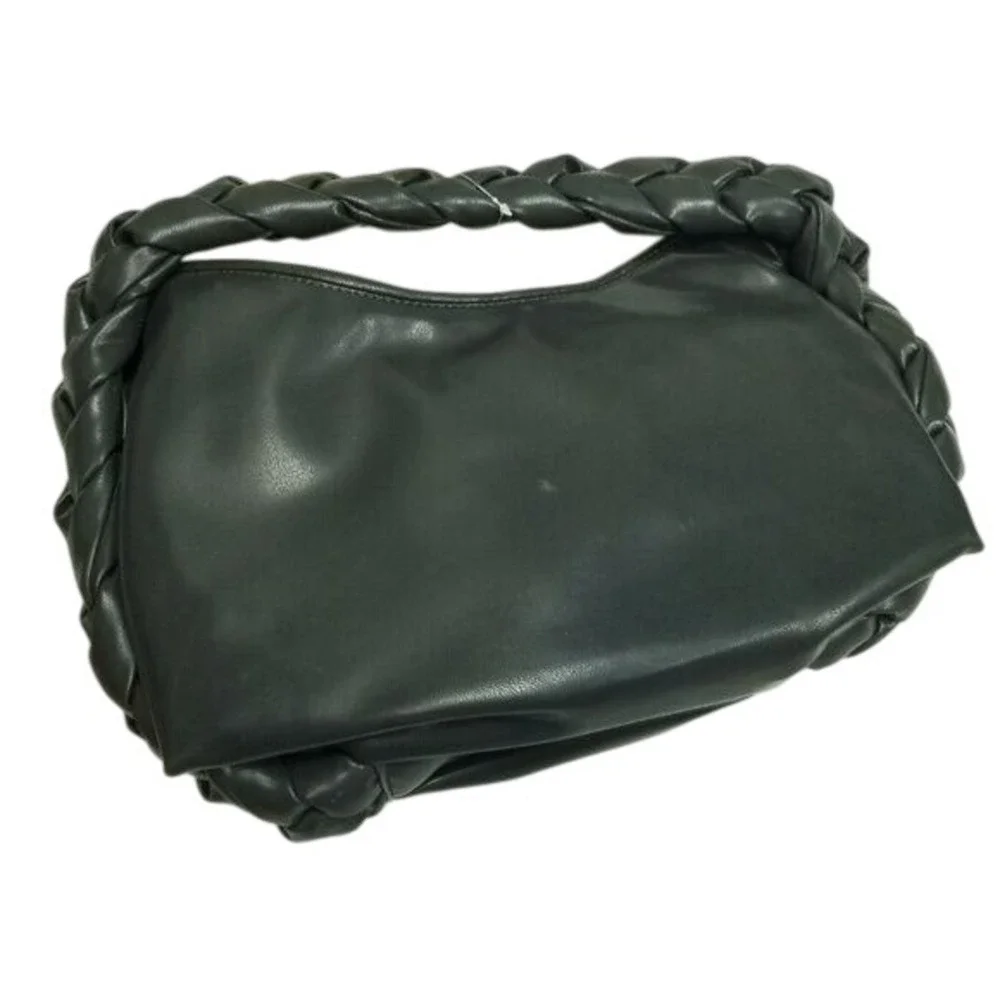 Just Fab Faux Leather Braided Handle‎ Shoulder Bag Fashion Handbag Purse Black